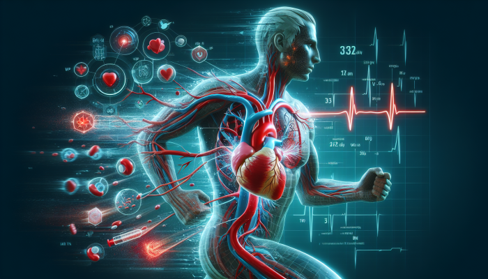 Illustration of heart secreting BNP into bloodstream, graph showing elevated BNP levels indicating heart stress.