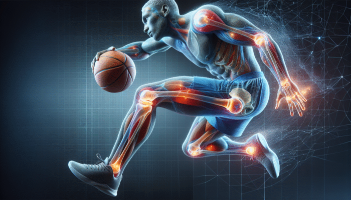 Athlete playing basketball with well-lubricated joints, highlighting the benefits of collagen supplements.