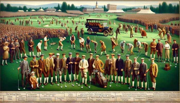 Historical scene of Maritzburg Golf Club's founding in 1905, showcasing diverse golfers celebrating on the new course.