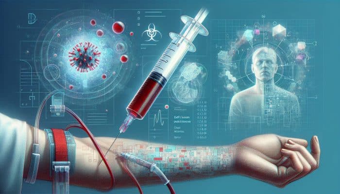 Illustration depicting the vitamin B12 blood test diagnosing deficiency, anaemia, and neurological disorders.