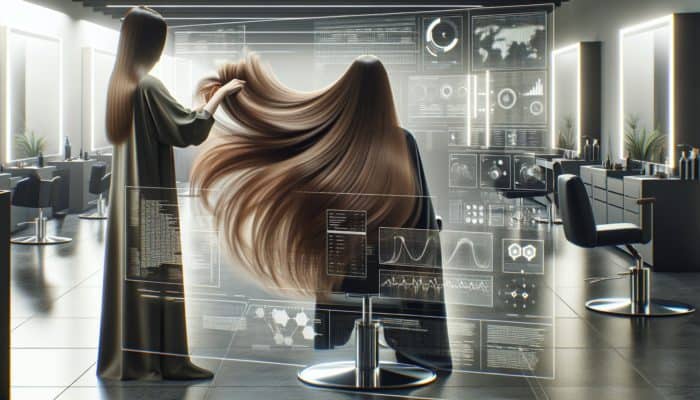 A stylist expertly using point, slide, and texturising cuts for seamless, voluminous long layers in a salon.