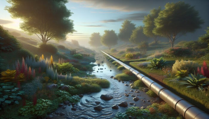 Landscape Drainage Services in West End Vancouver: A serene landscape with a French drain system, redirecting water to protect a lush garden from erosion and flooding.