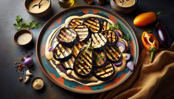 Grilled Eggplant Served with Irresistible Tahini Sauce