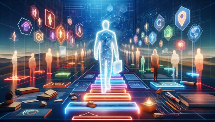 A new virtual assistant welcomed into a vibrant company, guided by a mentor through onboarding.