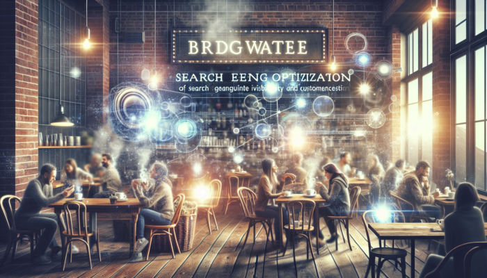 A warm and inviting café in Bridgwater, showcasing steaming coffee cups and lively conversations, with highlighted keywords like "best coffee Bridgwater" depicted on a digital platform, illustrating the essence of on-page SEO.