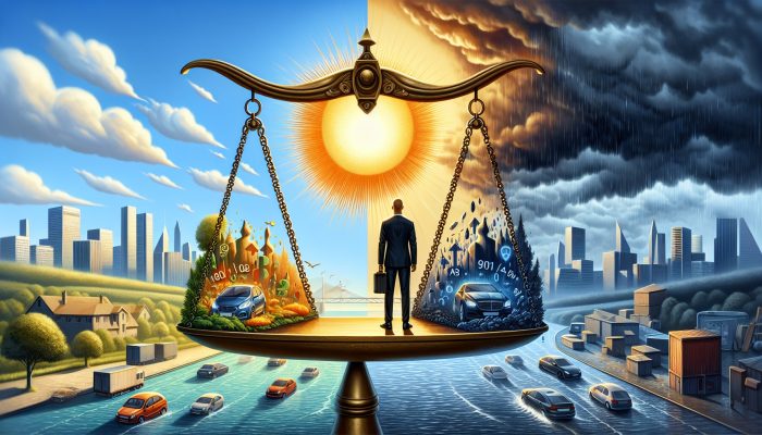 What APR Is Good for Debt Consolidation?: Key Factors Explained | DCL Borrower in UK city on scale: high credit score/low APR sunny side vs. low score/rising interest stormy side.