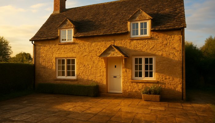 Bright Nether Compton cottage illuminated by sunlight with sparkling windows and fresh linens following an extensive cleaning.