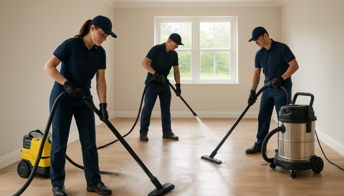 Professionals using steam cleaners and vacuum systems during end of tenancy cleaning in a Nether Compton residence.