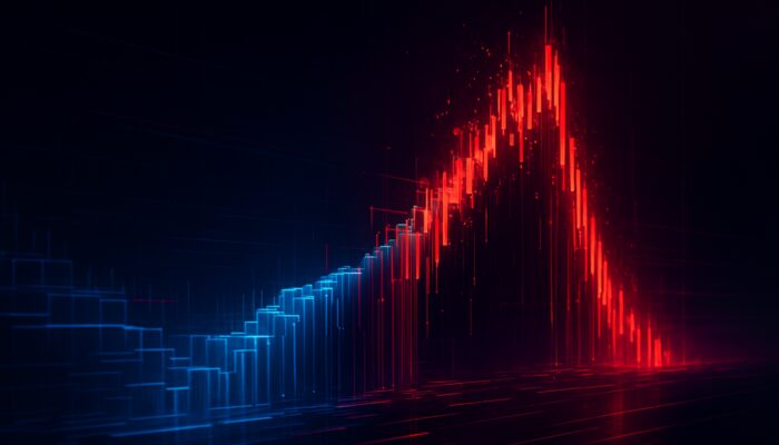 Futuristic order book visualization showcasing massive sell trades disrupting buy walls and draining liquidity at glowing price levels.